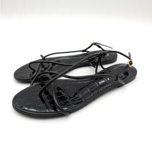 Schutz Malta Leather Strappy Flat Sandals Women's Black Size US10B EU40